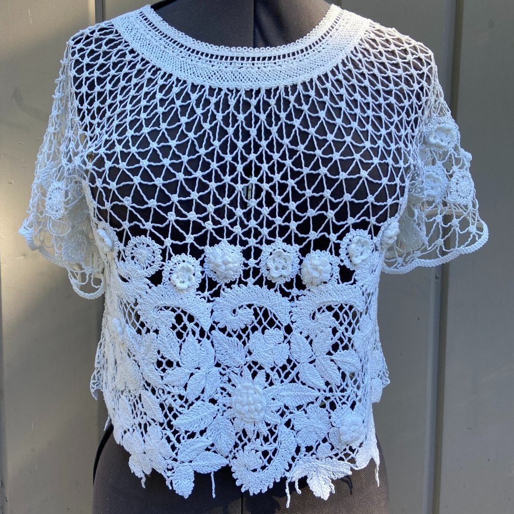 CHANEL Women's Floral Crochet Top with CC